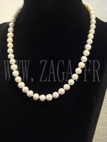 Collier classique blanc perles 8-9mm presque rondes