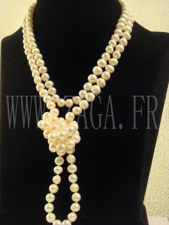 Sautoir perles de culture baroques blanches
