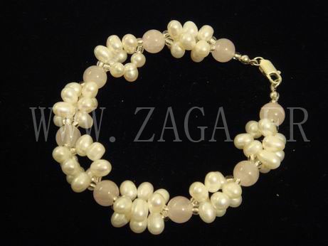 Bracelet perles de culture et quartz roses