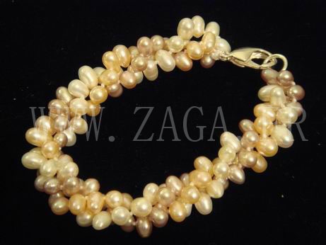 Bracelet perles de culture tricolores torsadé
